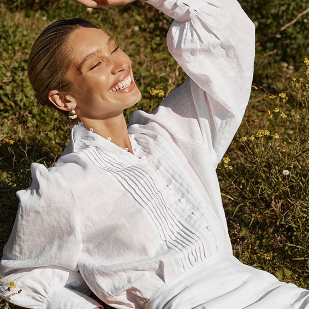 NWT - Dissh Nelly White Pintuck Linen Shirt - Sz 0